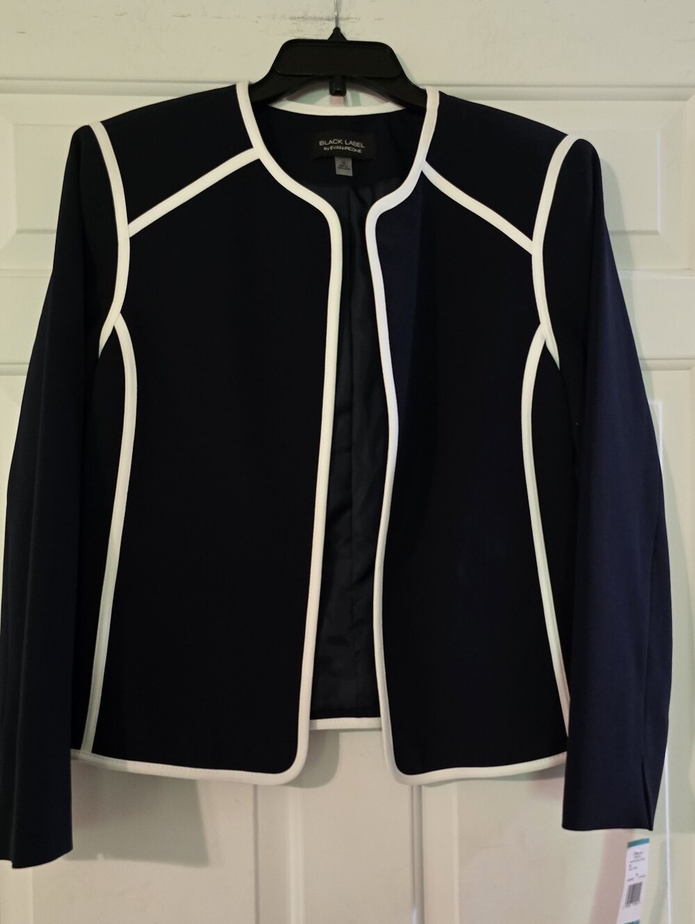 Black Label By Evan Picone Navy Jacket with White Trim